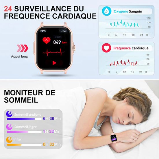 Montre Connectée AMOLED 1.96'' - Appel Bluetooth GPS ECG - Smartwatch Noir