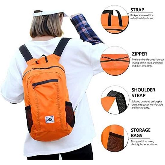 Sac à Dos Pliable Ultra-léger Uktunu – 23L Imperméable Pour Randonnée Et Sport – Noir