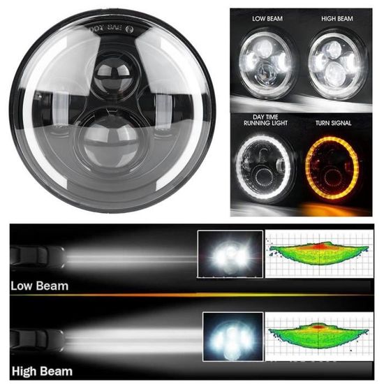 Phare LED Rond 7 Pouces Avec Halo - 27 LEDs, Faisceau Haute/baise, DRL, Clignotant, étanche - 9