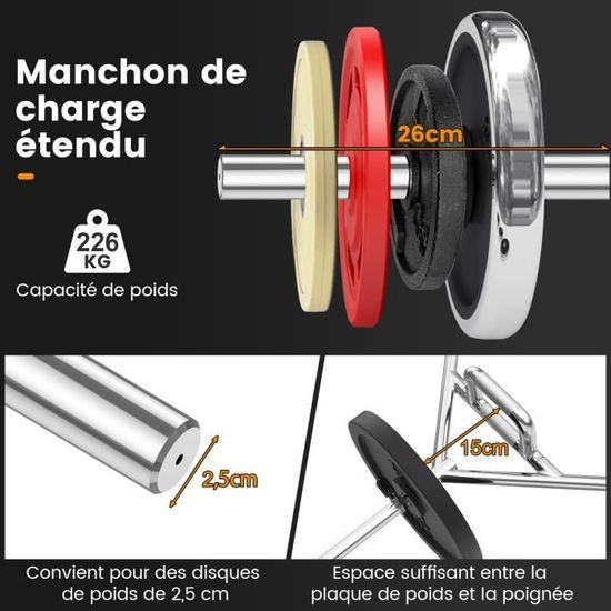 Diamond Barre Olympique Multi-Prises 92 Cm - Poignées Caoutchoutées Antidérapantes, Charge 220 Kg, Manches 50 Mm, Entraînement Épaules Bras Dos
