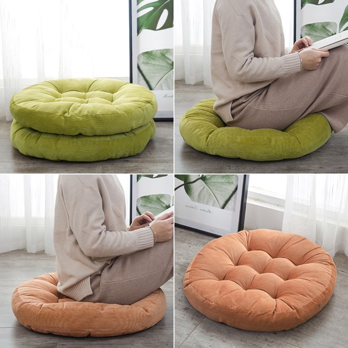 Coussin De Sol Rond épais 60x60cm - Tissu Lin-coton, Rembourrage PP - Style Japonais Tatami - Pour Méditation, Salon, Terrasse - 10