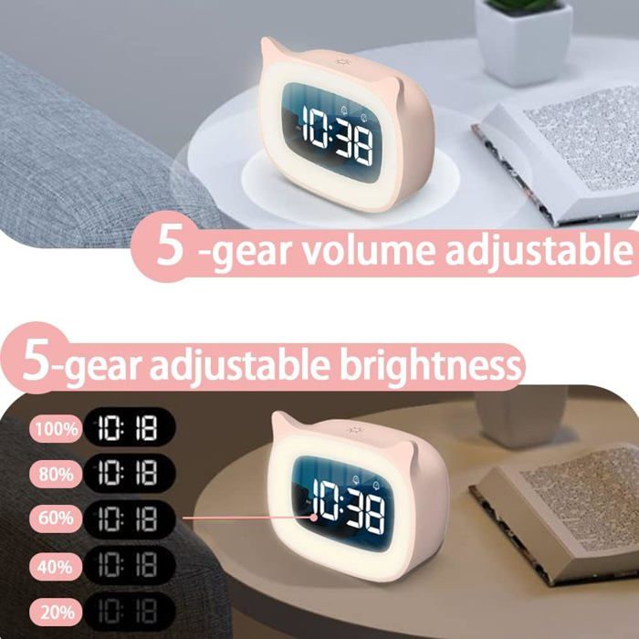 Cyrank Réveil Numérique De Dessin Animé, Réveil Kawaii, Reveil Enfant, Reveil Numerique LED, Réveil Matin, Réveil Lumineux Horloge De Bureau pour Chambre à Coucher, Salon (Rose