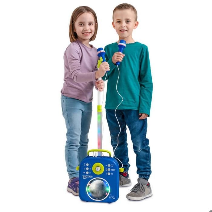 Bontempi | TwinStage Mic - Microphone de scène Double avec Connexion MP3 pour des Performances époustouflantes, Rouge et Bleu, 360x360x890 mm Bontempi | TwinStage Mic - Microphone de scène Double avec Connexion MP3 pour des Performances époustouflantes, Rouge et Bleu, 360x360x890 mm