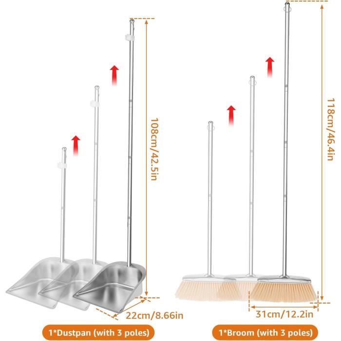 Balai à Poussière Avec Bac Et Longue Poignée - Pour Sols Durs - Manche Ergonomique