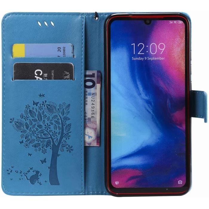 Etui Xiaomi Redmi Note 7 Housse Etui Cuir Pochette Portefeuille avec Fente Carte Magnetique Stand Flip Cover Silicone CBleu Cdiscount Telephonie