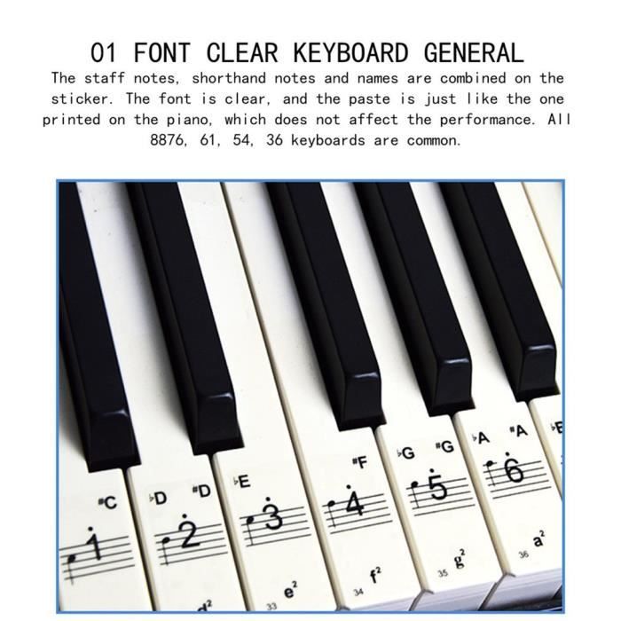 Autocollants de touches de piano, 88Autocollants de touches de piano, 88  
