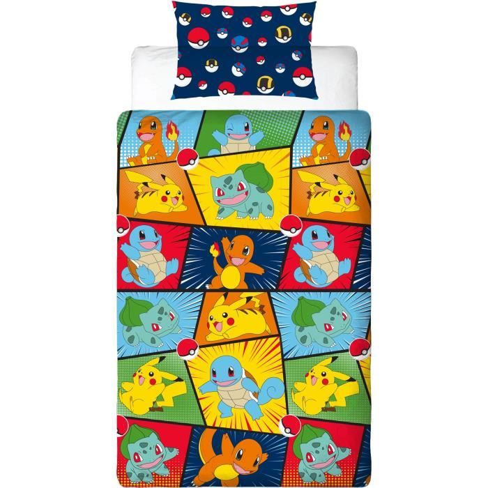 Couette Complète Pokémon Réversible 2 Pièces + Set 3 Pièces Housse - Taille Twin/Full