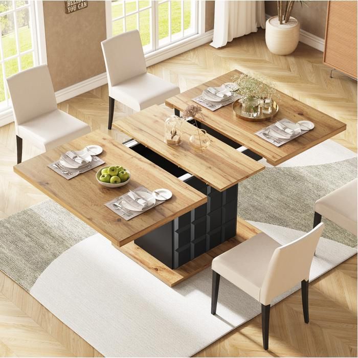 Table De Cuisine Extensible Table Télescopique 110-140 Cm, Cuisine Pliante 4 -6 Personnes, Casier Bouteilles, Verre Brun - Maison