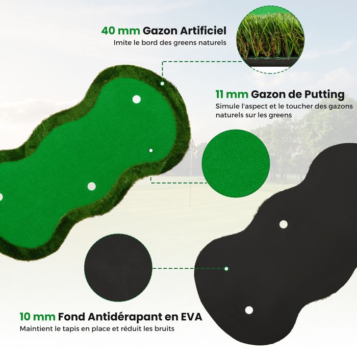 Tapis De Putting Golf Avec Miroir Et Tasse - Longueur 8.25 Pieds - Vert - Intérieur/Extérieur - Neuf