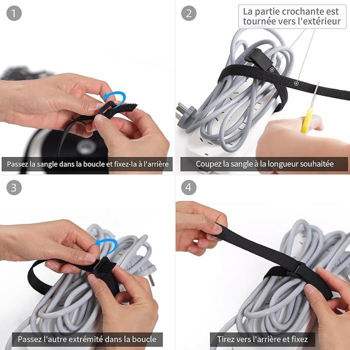 Sangles De Câble Réglables 10m X 2.5cm Avec 50 Boucles - Attaches Réutilisables Découpables Pour Organisation