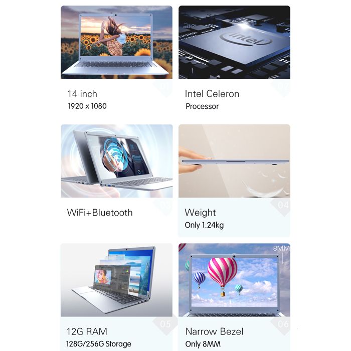 Ordinateur Portable Windows 11 Full HD 1080p 14,1'' RAM 4GB ROM 64GB ...
