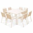 Ensemble table de jardin carrée et 8 fauteuils en métal ivoire-0