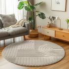 Carpetsale24 Tapis de Salon ou chambre en Beige 120 cm Rond style bohème scandinave avec effet haut-bas tapis décoratif