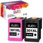 301 XL Cartouches d'encre Remanufacturées EJET 2 Pack Compatibles pour HP 301 pour Deskjet 1000 1010 1050 1050A 1510 1510 1512 1514