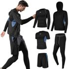 FINDPITAYA Ensembles De Sport de Suduation de Fitness Vêtements Entraînement Séchage Rapide Respirant Course à Pied pour Homme 5 pcs Bleu