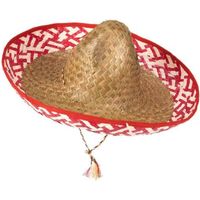 Sombrero Mexicain Adulte - Accessoire de costume - Rouge - Paille tressée