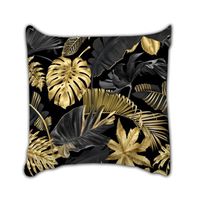 Housses de Coussin carré Feuilles tropicales d'or noir 60x60cm (24 pouces environ) décoration de maison canapé lit