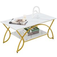 Table Basse Imprimée Marbre à 2 Niveaux - COSTWAY - 100x50x45 CM - Moderne - Raffinée - Stabilité accrue