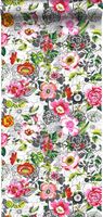 papier peint intissé XXL fleurs rose, rouge, vert, noir et blanc - 50 x 900 cm - 158501
