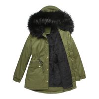 Manteau long femmes d'hiver chaud pour épaissir polaire doublé manteau vestes avec capuche en fourrure Green