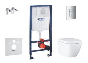 WC - TOILETTES Grohe Solido Set d’installation murale, toilettes et siège Euro Ceramic Compact, softclose, Triple Vortex, bouton Even, chrome