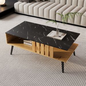 TABLE BASSE Table basse,Rectangulaire moderne avec planche à motifs en marbre,table basse de salon,noir 90x54x40cm
