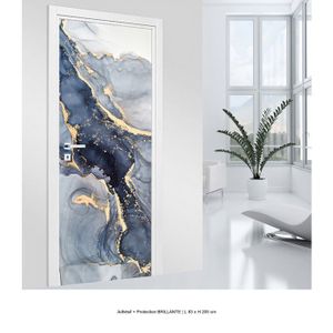 Autocollant De Porte Tulup - Motif Globe Moderne 95x205 Cm - Couleur Bleu