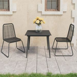 Ensemble table et chaise de jardin LPA® Salon de jardin 3 pcs - Contemporain - Set meubles d'extérieur Rotin PVC Noir 737196