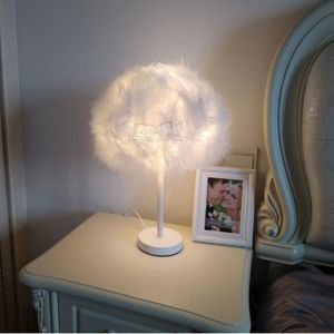 LAMPE A POSER Lampe de Table Chevet en Plumes E27 Abat-jour Lumi