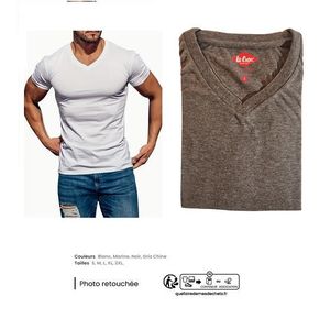 T-SHIRT Lee Cooper T-shirt homme 100% coton Col V manches 
