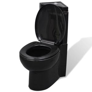 WC - TOILETTES WC Cuvette Toilette céramique Noir - OVONNI - Modèle d'angle - Fermeture en douceur - Double chasse 3 ou 6 L
