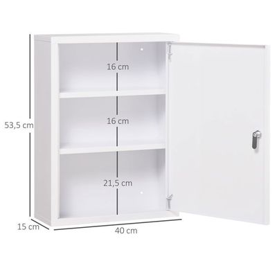 Relaxdays Armoire à Pharmacie Verrouillable 11 Compartiments Acier Blanc - H53 X L53 X P21,5 Cm