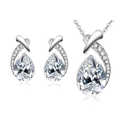 Parure De Bijoux Ovale (collier/boucles) Cristal Strass Blanc - Sans Nickel - Neuf Avec étiquettes