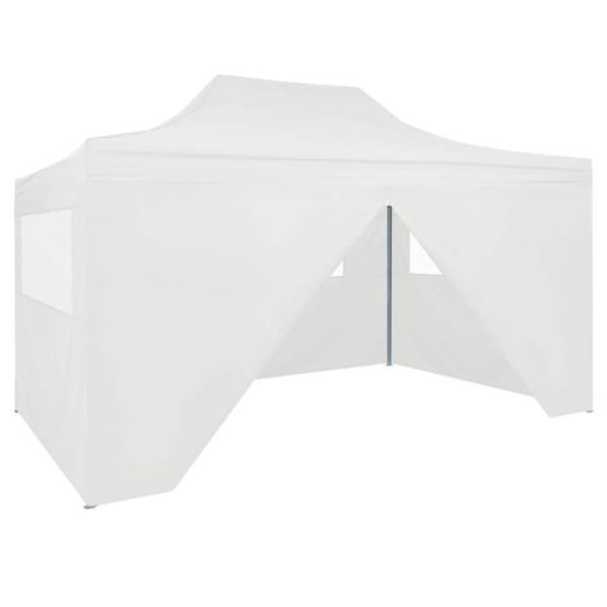 CHIC Anti-UV Tonnelle de Jardin Tente de réception pliable avec 4 parois 3x4 m Acier Blanc FR5652