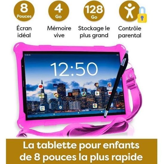 Tablette BRILLAR 7 Pouces Pour Enfants - Android 13, 8 Go RAM, Contrôle Parental, Coque Antichoc Rose
