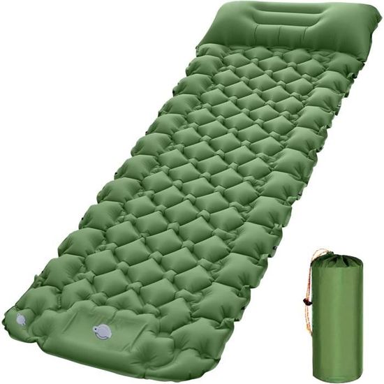 Matelas Gonflant Hioutdoor 10 Cm – Ultra Léger 850 G, Pompe Intégrée, 200x70 Cm, Vert