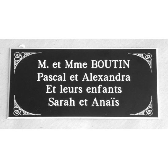 plaque gravée porte personnalisée 2 lignes format 50 x 120 mm enjolivures
