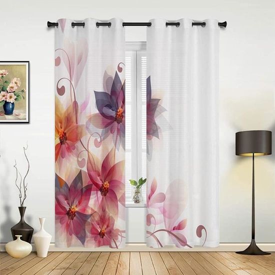 Rideaux Occultants Rouge Plantes Fleurs Belle 3D Opaque A Oeillets