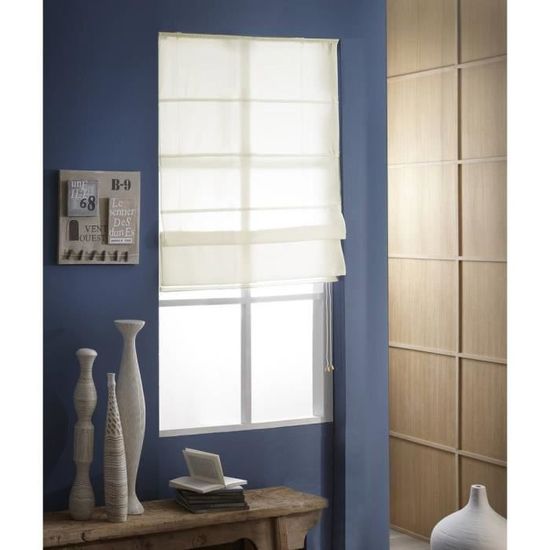 Store Bateau Voile Coton MADECOSTORE Blanc L80 X H250cm - Fixation Murale Plafond