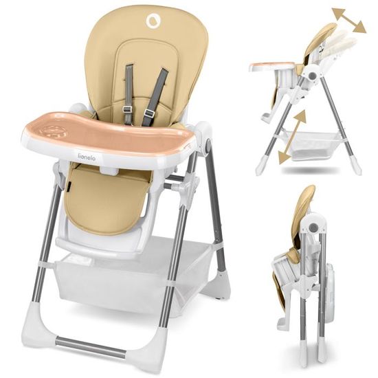 LIONELO Linn Plus - Chaise haute évolutive bébé - Pliable - Compacte - Réglable hauteur - De 6 mois à 3 ans (15kg) - Beige