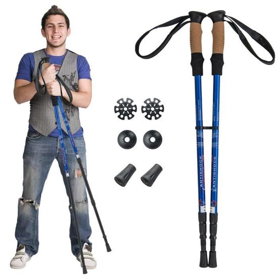 Bâton De Randonnée Télescopique Aluminium – Réglable 63-135 Cm, Poignée Ergonomique, Anti-choc, Pointe Carbure