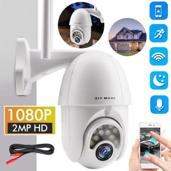  Caméra IP WiFi HD1080P Surveillance Extérieur-DIY MORE Étanche Interphone Vision Nocture(câble d’extension de charge de 5 m)