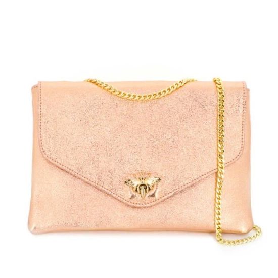 Sac Bandoulière En Cuir Véritable Motif Serpent - Fermoir Abeille Doré, Pochette Enveloppe Pour Soirée