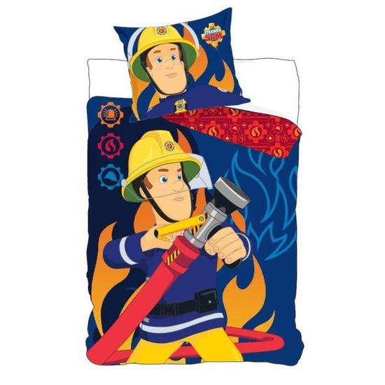 Parure De Lit Enfant Sam Le Pompier - Housse De Couette 220 X 240 Cm + Taies D'oreiller - Microfibre Polyester Douce