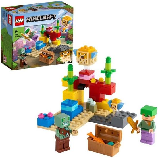 LEGO® Minecraft 21164 Le Récif Corallien, Jouet avec Figurines d'Alex, un Zombie et une Épée