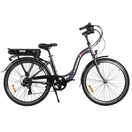 Vélo de ville électrique 26'' - MERCIER - 6 Vitesses - Autonomie 65 km  - Cadre acier mono poutre à enjambement bas - Gris - Mixte