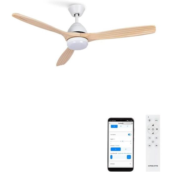 CREATE / WIND CLEAR CUP/Ventilateur de plafond avec lumière noir avec télécommande / 40W Silencieux 55 cm pales rétractables lumière LED 3 températures minuterie fonction été-hiver CREATE / WIND CLEAR CUP/Ventilateur de plafond avec lumière noir avec télécommande / 40W Silencieux 55 cm pales rétractables lumière LED 3 températures minuterie fonction été-hiver