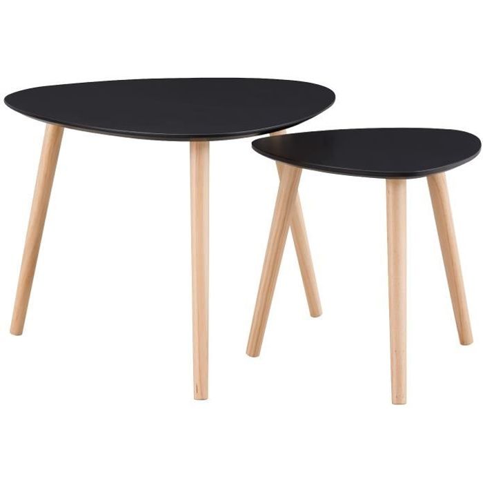 Galet 2 Tables Gigognes Style Contemporain Noir Laque Mat L 60