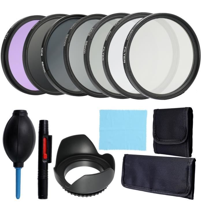 Lentille professionnelle et filtre Bundle Kit complet et compact d'accessoires pour appareil photo Photographie Accessoires 58mm