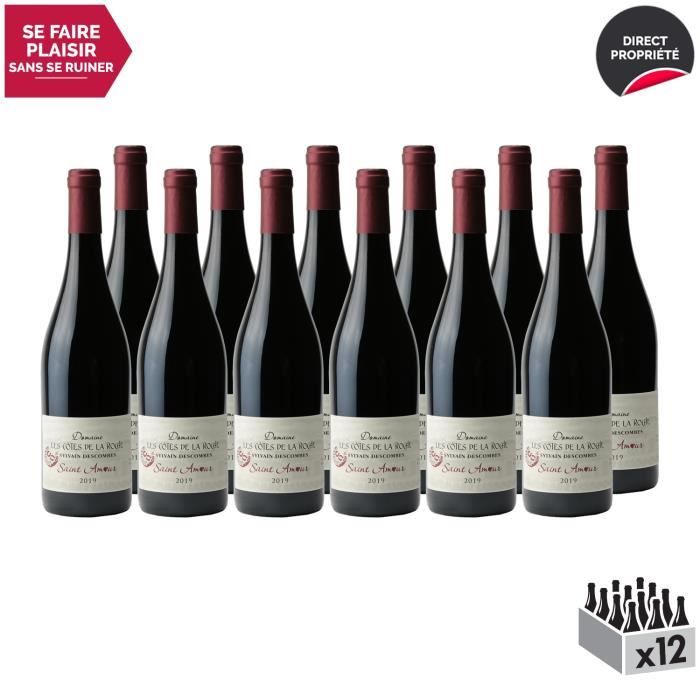 Saint-Amour Rouge 2019 - Lot de 12x75cl - Domaine les Côtes de la Roche - Vin AOC Rouge du Beaujolais - Cépage Gamay